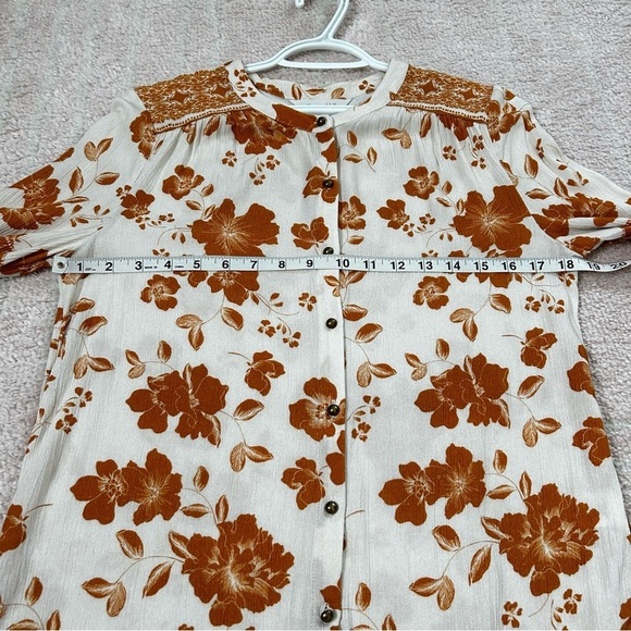 Garnet Hill Orange Cream Floral Button Up Blouse Size Small Fall Autumn - Picture 7 of 13